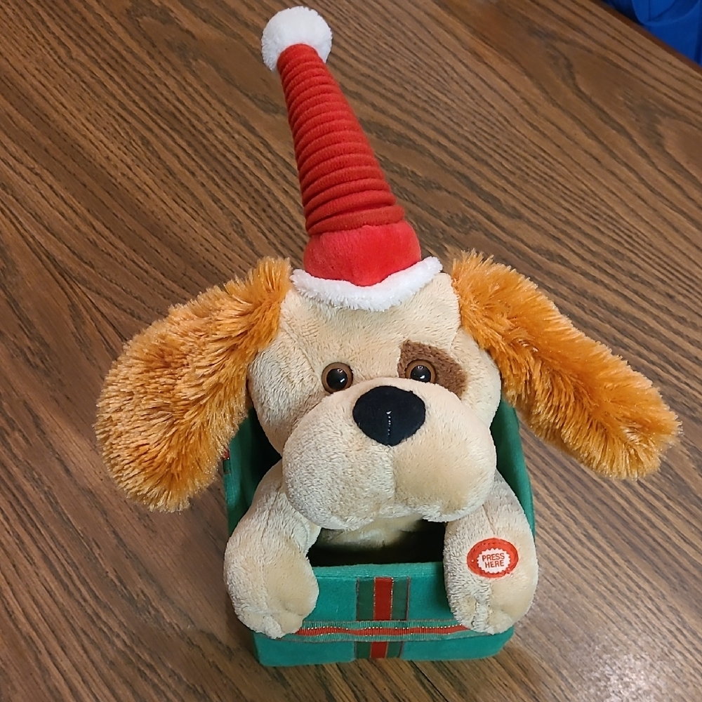 🎄🐶 Vintage T.L. Toys HK LTD Singing Christmas Dog Present 🐶🎄Sings! 🎶